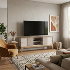 Mueble TV con Puerta Corredera Arabesco 160 cm Blanco Roto y Cedro con Decorado por Láser