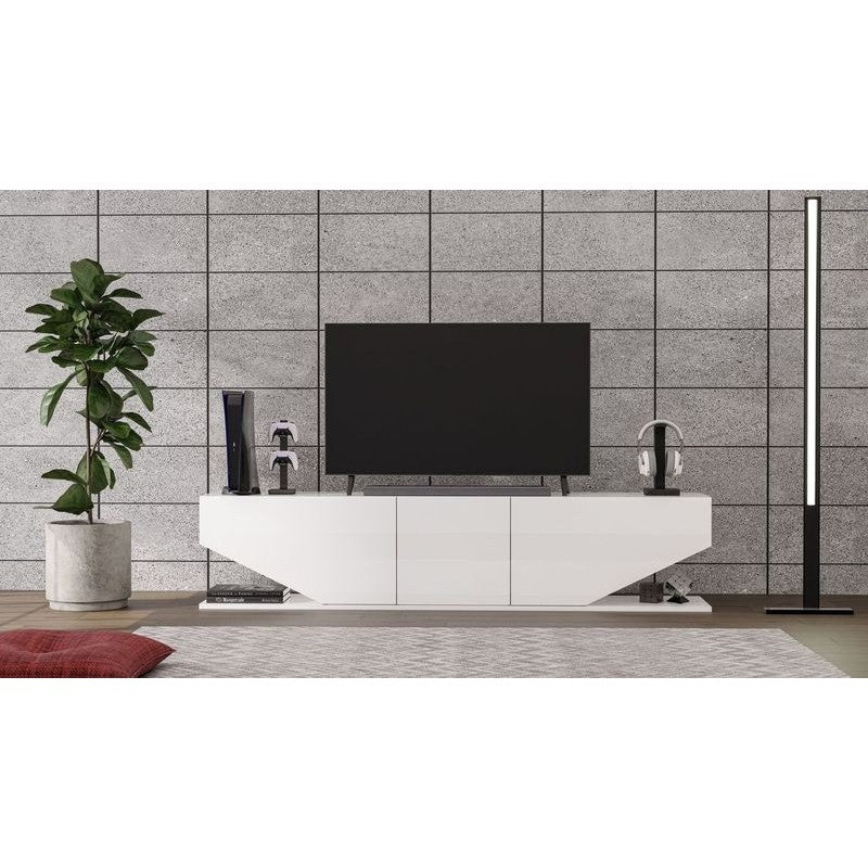 Mueble TV Aurora bajo un televisor en un salón luminoso y moderno