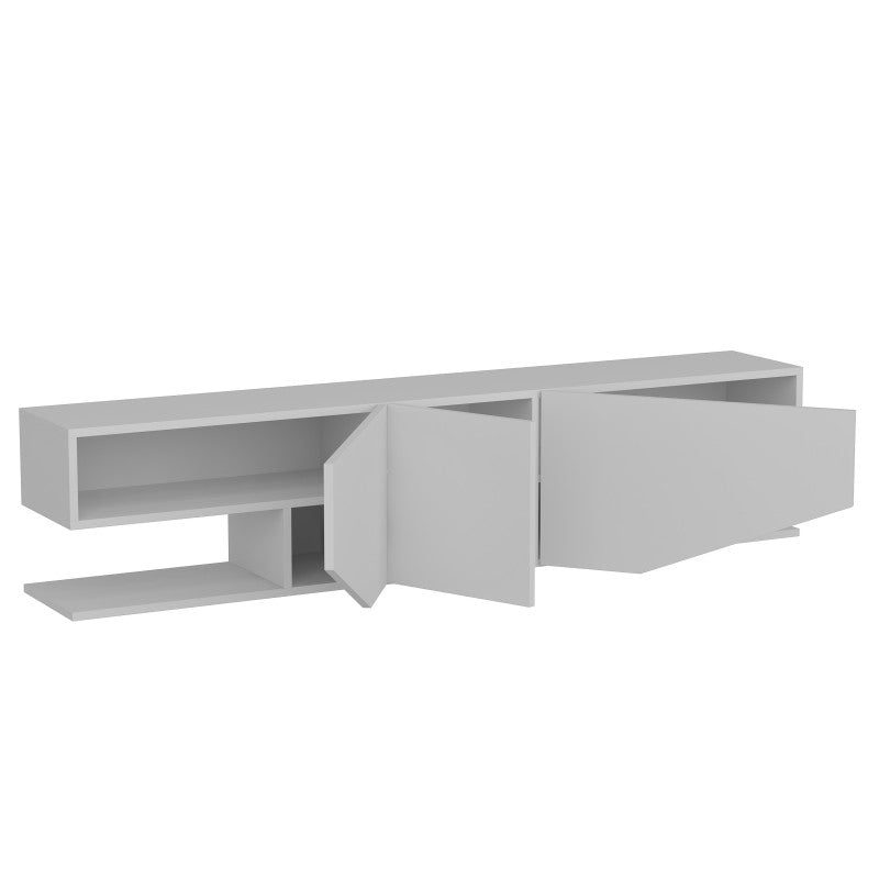 Vista lateral del mueble TV Aurora con su perfil bajo de 40 cm