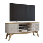 Mueble TV Encaje en blanco roto y cedro con puertas decoradas por láser