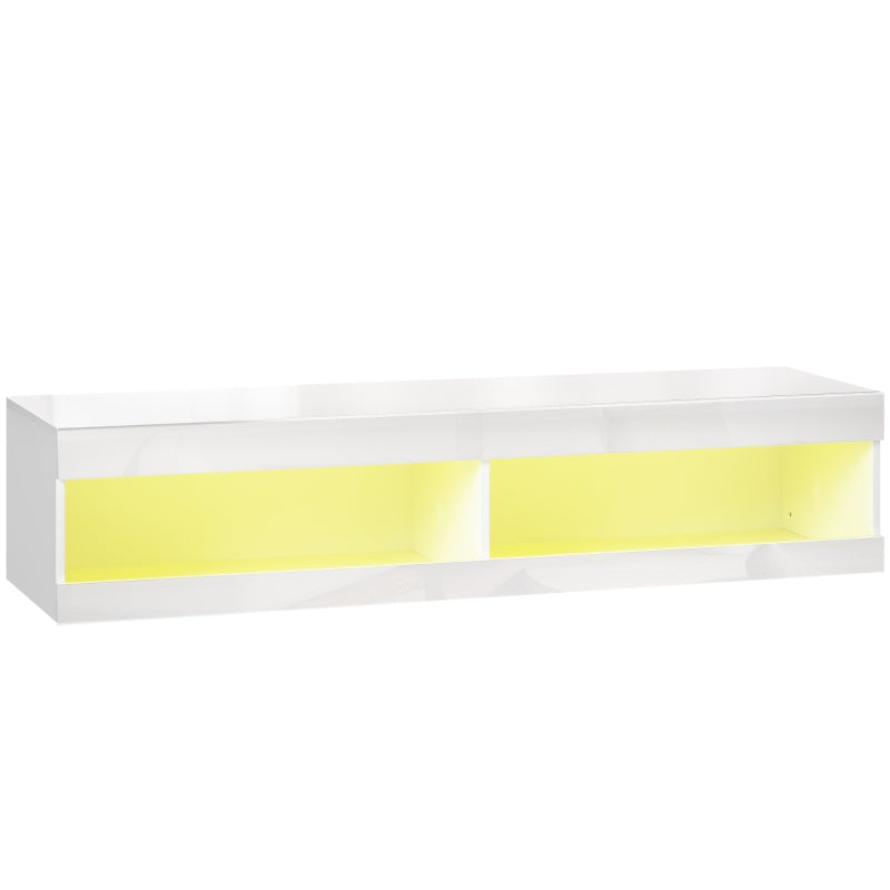 Mueble de TV suspendido blanco brillo con luces LED RGB encendidas