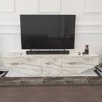 Vista lateral del perfil bajo de 40 cm del mueble TV Carrara