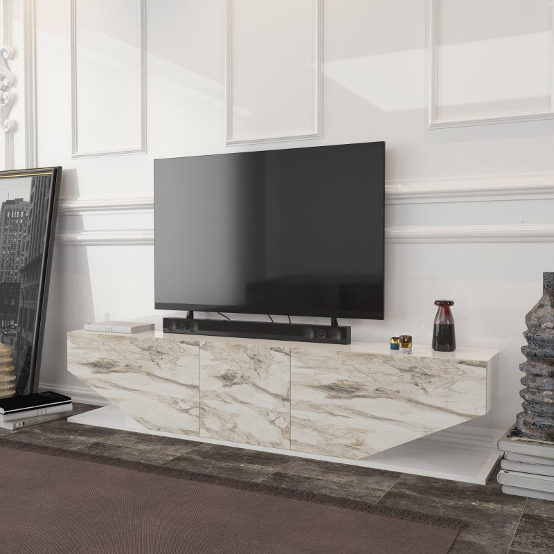 Mueble TV Carrara con televisor en un salón luminoso y elegante