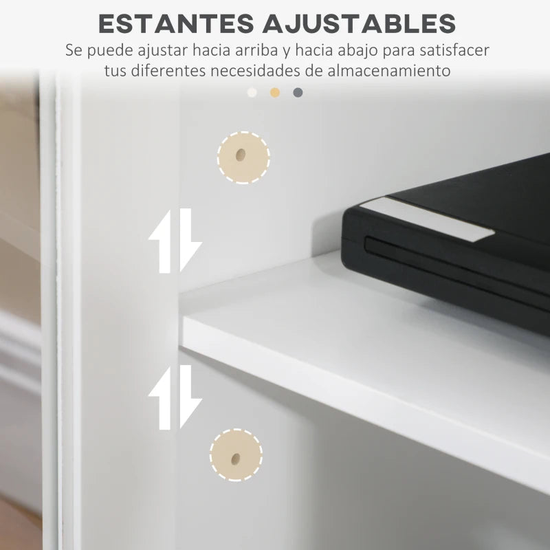 Interior con estantes de altura ajustable del mueble de televisión blanco
