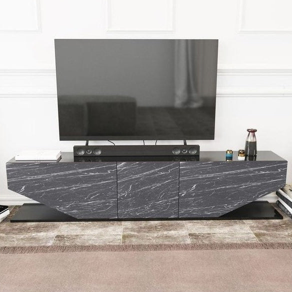 Vista lateral del perfil bajo de 40 cm del mueble TV Eclipse