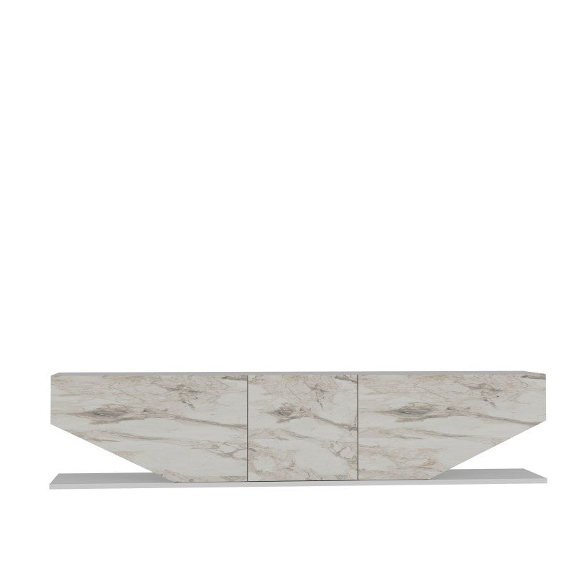 Mueble TV Carrara efecto mármol blanco de 180 cm con tres puertas