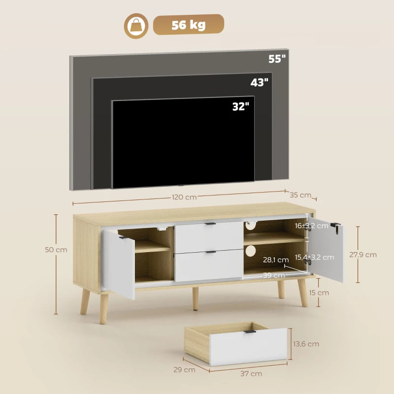 Esquema de medidas del mueble de TV moderno: 120x35x50 cm