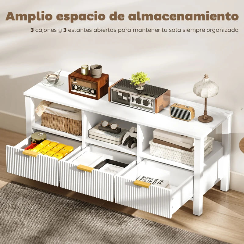 Tres estantes abiertos para consolas y dispositivos bien ventilados