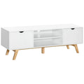 Mueble de TV de 150 cm en blanco y madera con dos puertas y estantes abiertos
