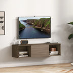 mueble tv shelfthorn instalado en pared con objetos decorativos en los compartimentos abiertos