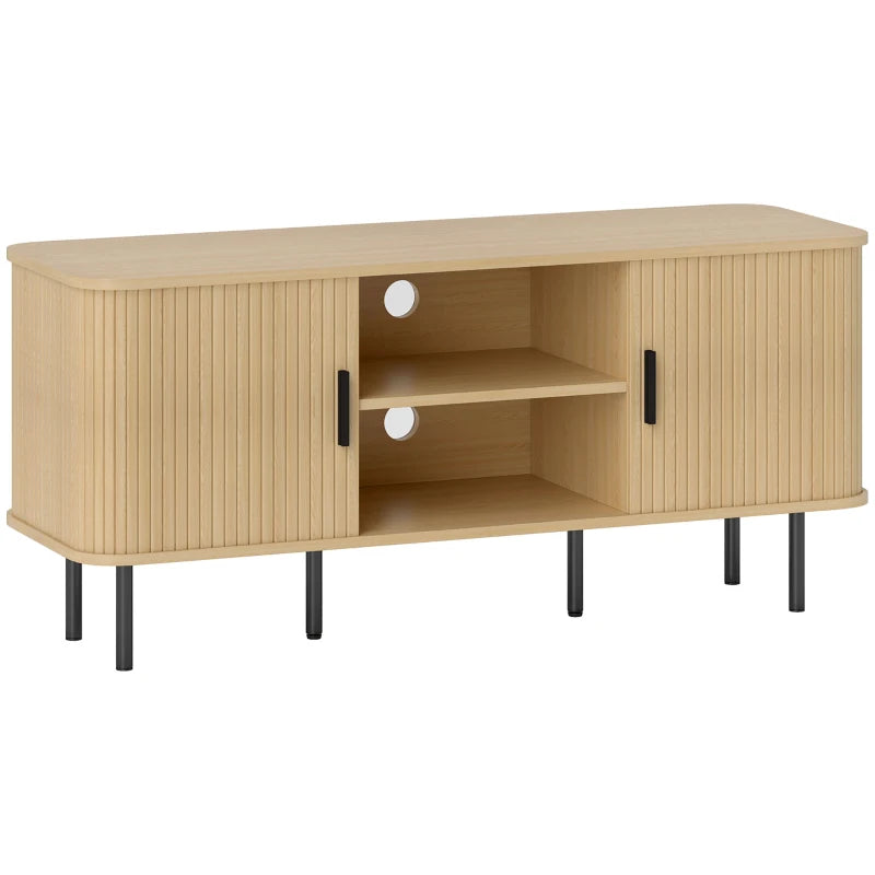 Mueble de TV Mueble TV Deneb con puertas correderas de persiana en roble y negro