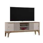 Mueble TV con Puerta Corredera Arabesco 160 cm Blanco Roto y Cedro con Decorado por Láser