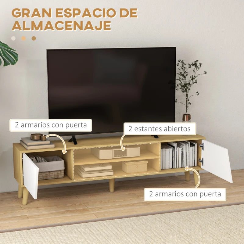 Vista de los dos estantes centrales abiertos del mueble de televisión