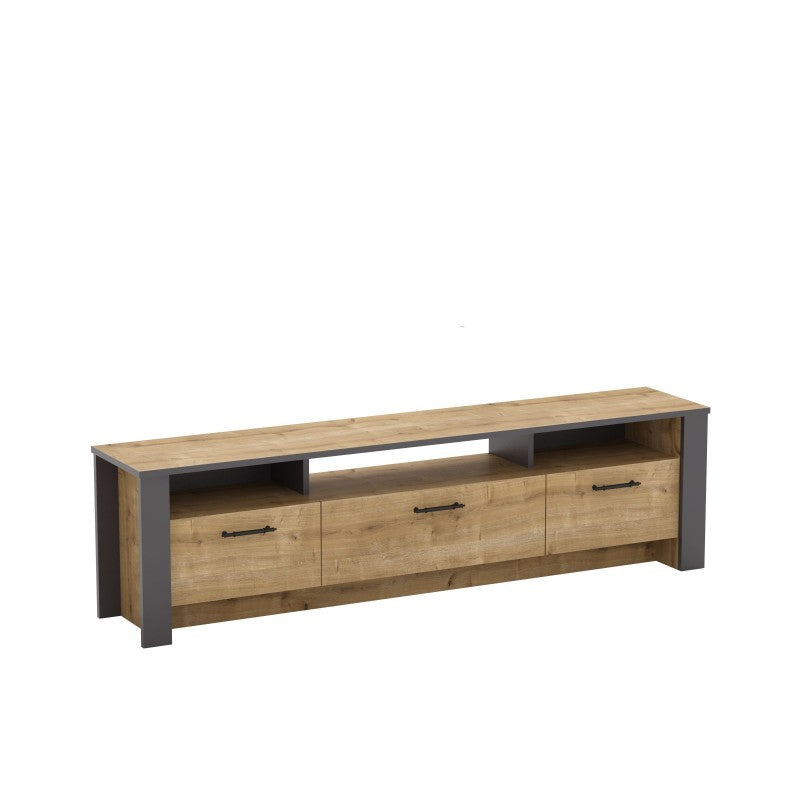 Mueble TV Fiordo en roble con detalles en gris oscuro de 180 cm