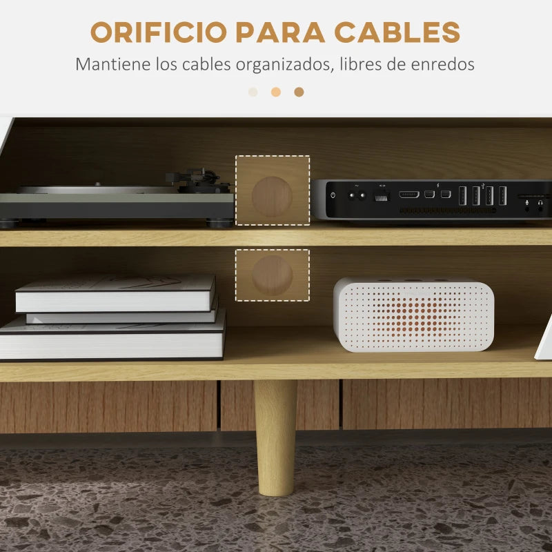 Orificio pasacables trasero del mueble de televisión para organizar cables