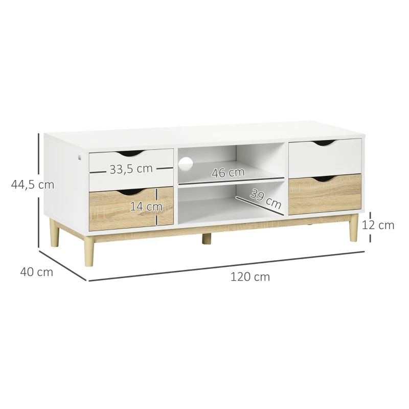 Esquema de medidas del mueble de TV: 120x40x44,5 cm