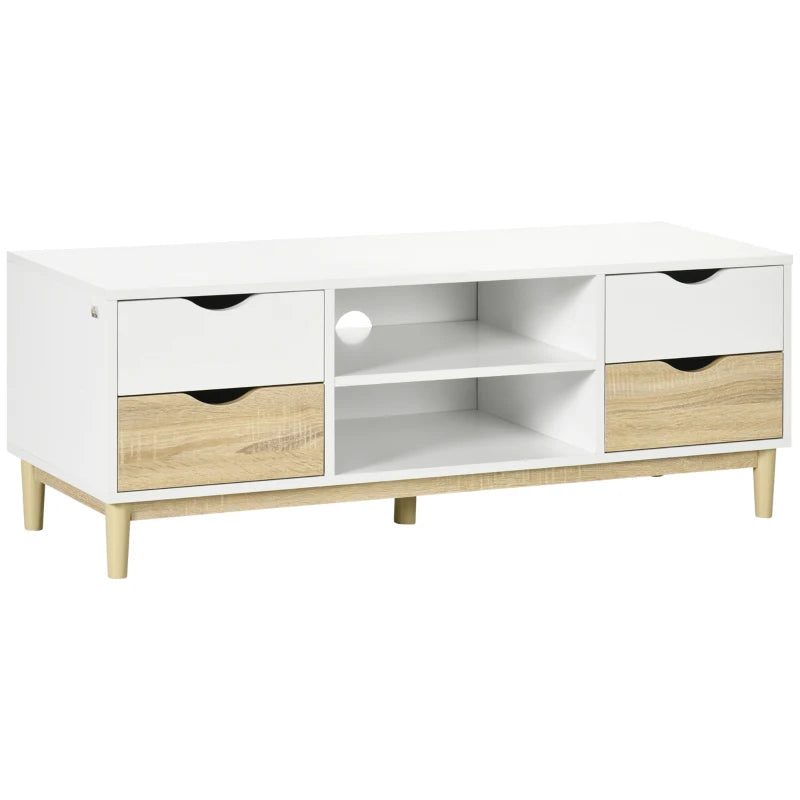 Mueble de TV Mueble TV Ulexita blanco y roble con 4 cajones y estantes