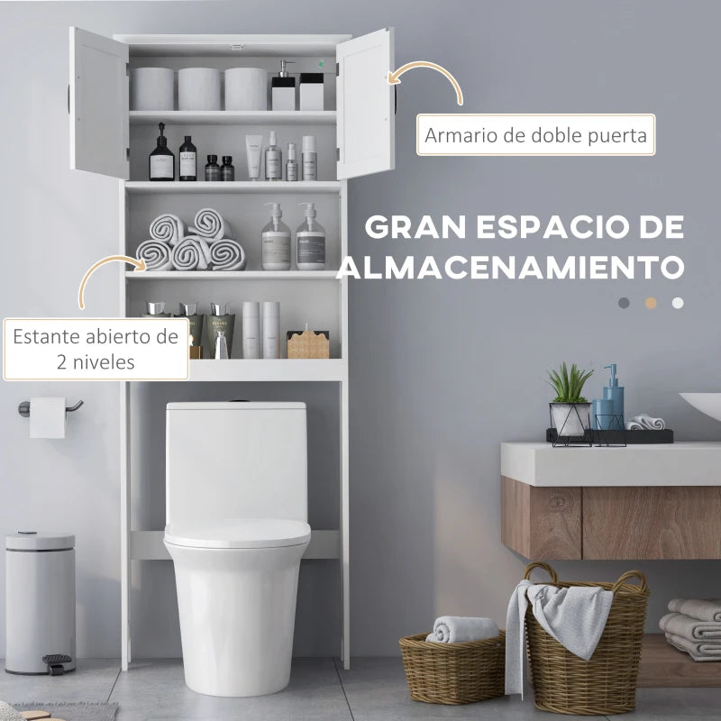Interior del armario del mueble sobre inodoro Urueña con productos de baño