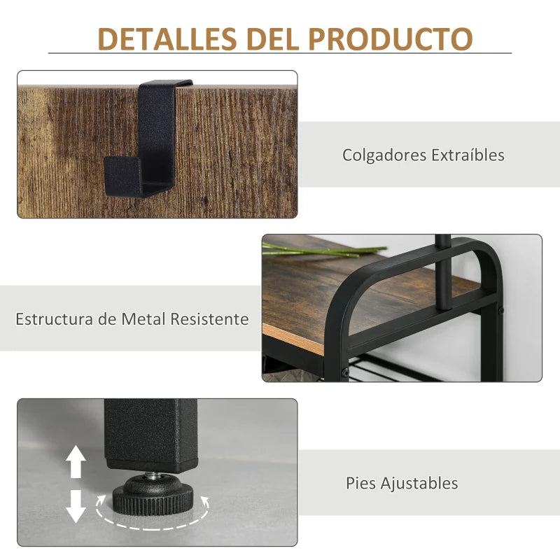 Detalle de los pies regulables del perchero para suelos irregulares