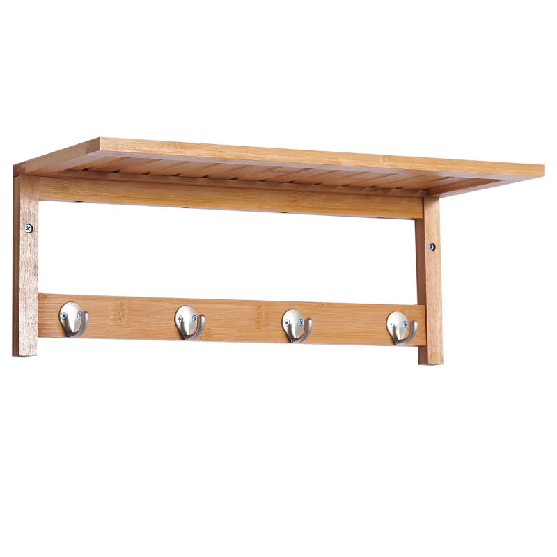 Perchero de pared Wren de bambú con estante y cuatro ganchos