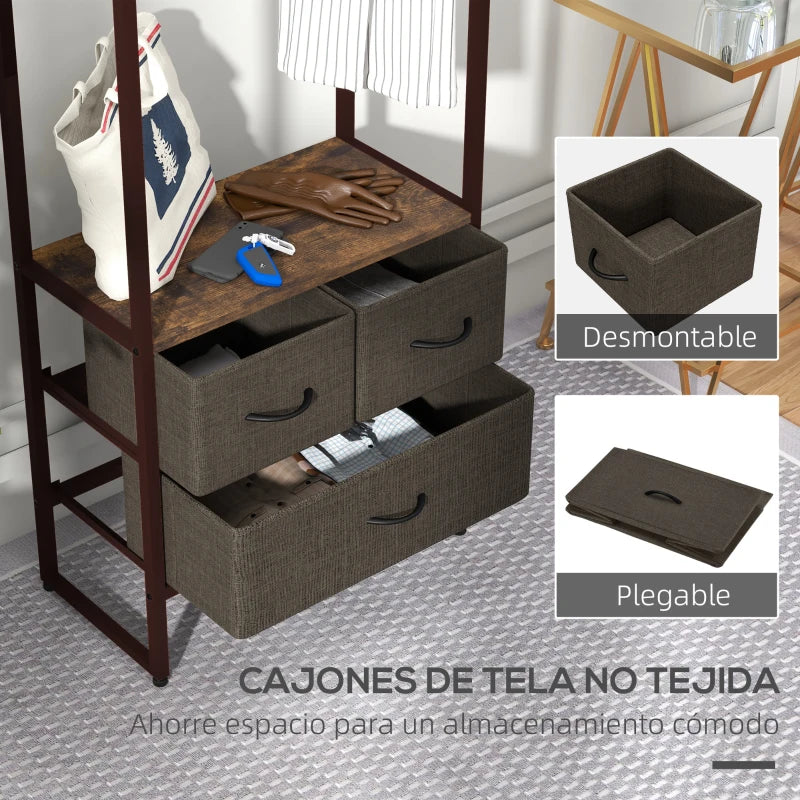Tres cajones de tela plegables del perchero de pie Frêne