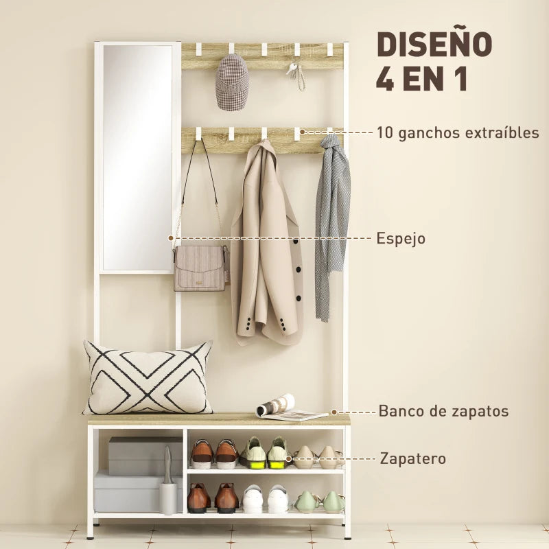 Perchero con diez ganchos ajustables del recibidor Thistle con abrigos y bolsos