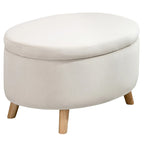 Puff otomana ovalado con almacenaje tapizado en terciopelo beige