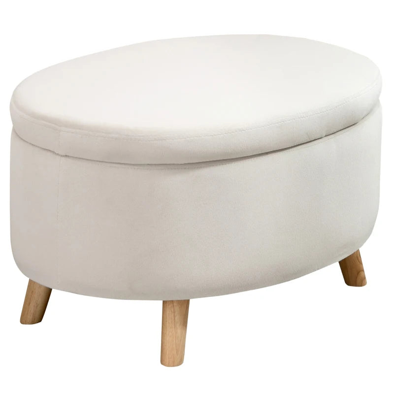 Puff otomana ovalado con almacenaje tapizado en terciopelo beige