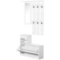 Mueble recibidor 3 en 1 en blanco con espejo, perchero y zapatero