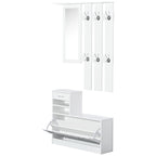 Mueble recibidor 3 en 1 en blanco con espejo, perchero y zapatero