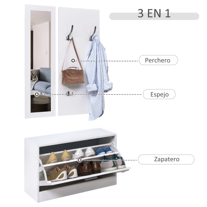Conjunto completo del recibidor Narciso con zapatero, espejo y perchero a juego