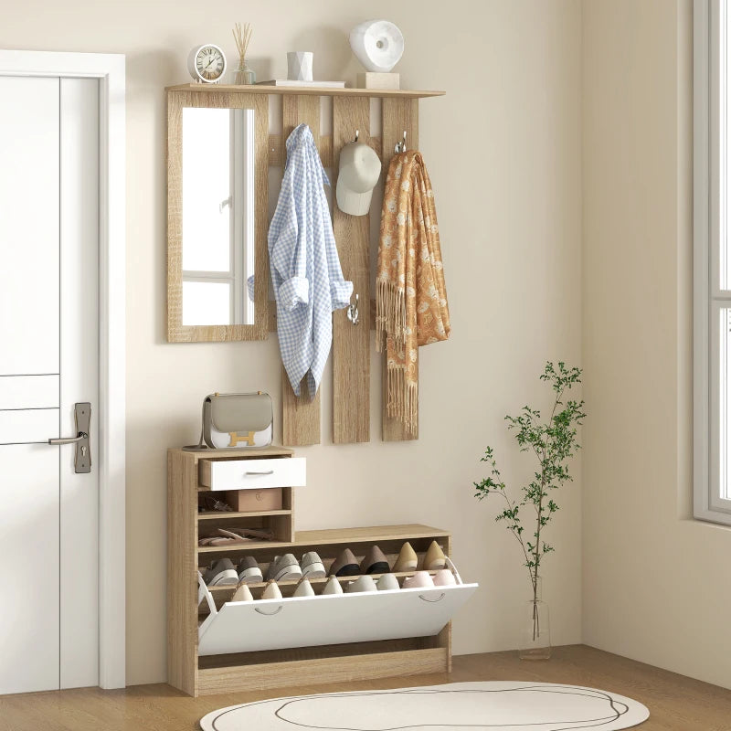 Conjunto de recibidor en roble y blanco en la entrada de un hogar