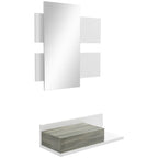 Recibidor colgante Oslo con espejo y módulo con cajón en blanco y gris montado en la pared de una entrada