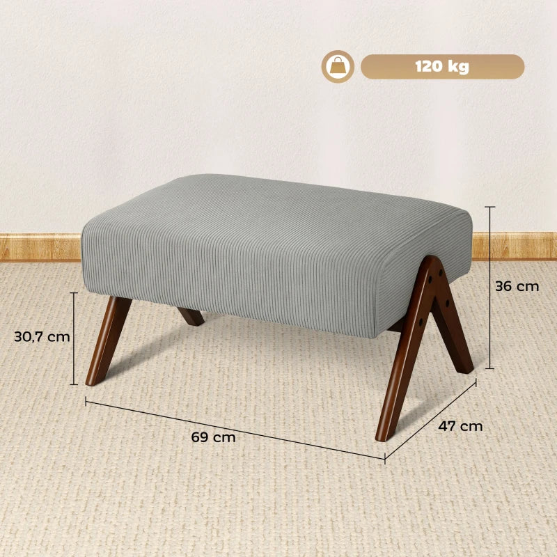 Reposapiés Bajo Mojácar 69 cm Gris en Pana con Patas de Madera en Forma de A Estilo Retro