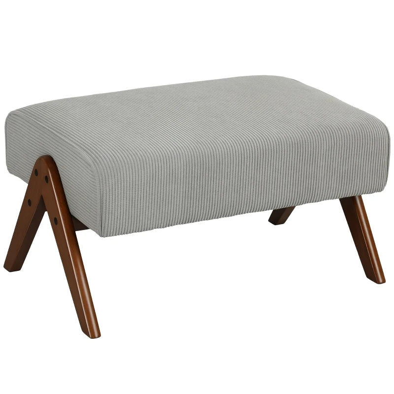 Reposapiés Bajo Mojácar 69 cm Gris en Pana con Patas de Madera en Forma de A Estilo Retro