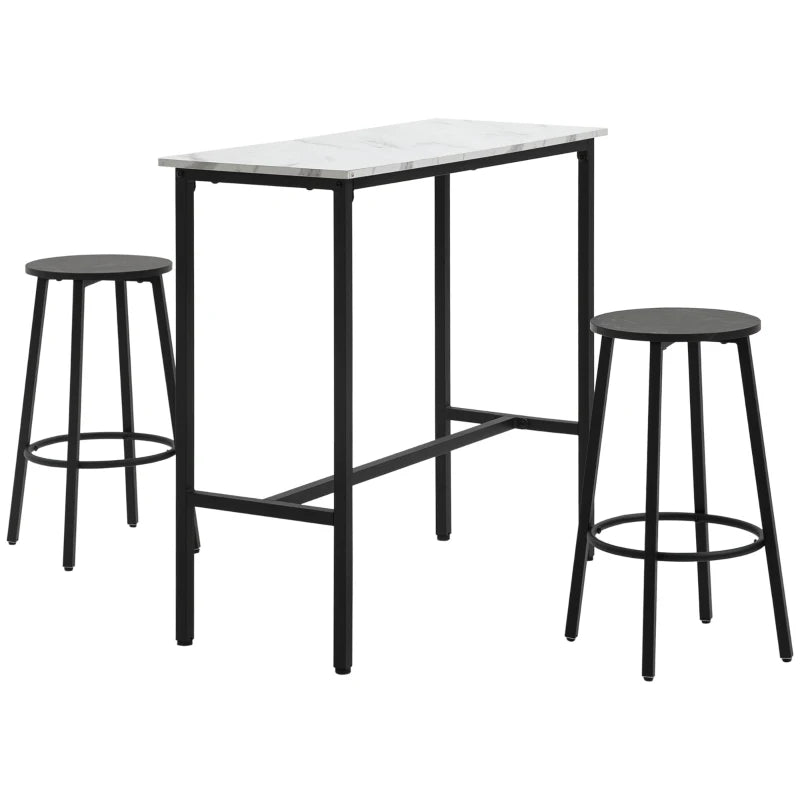 Set Copenhague de mesa de bar blanca y dos taburetes redondos