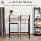 Taburetes del set Malmö guardados bajo la mesa para ahorrar espacio