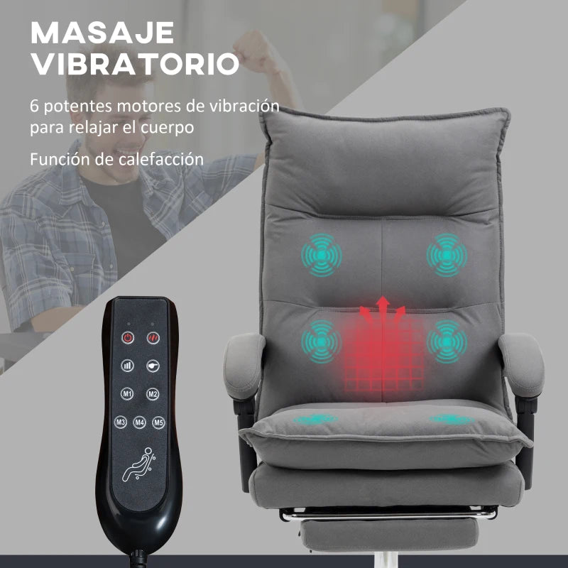 Silla de Oficina Baden con Masaje y Calor Gris Reclinable 155° con 6 Puntos, 5 Modos y Reposapiés