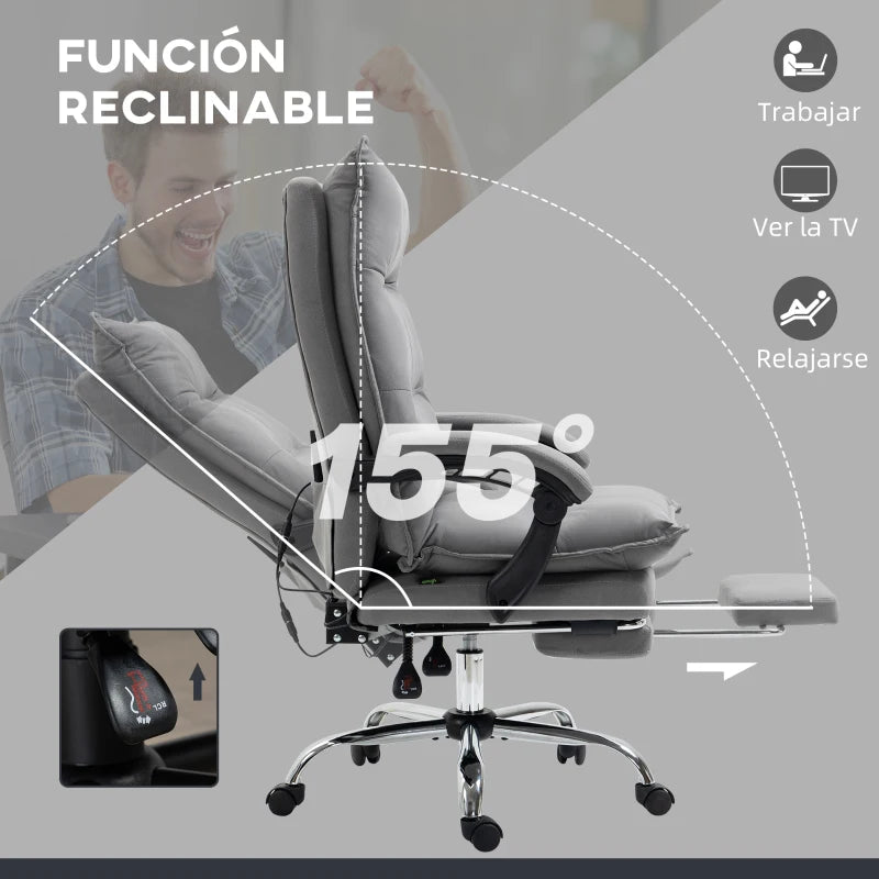 Silla de Oficina Baden con Masaje y Calor Gris Reclinable 155° con 6 Puntos, 5 Modos y Reposapiés