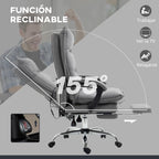 Silla de Oficina Baden con Masaje y Calor Gris Reclinable 155° con 6 Puntos, 5 Modos y Reposapiés