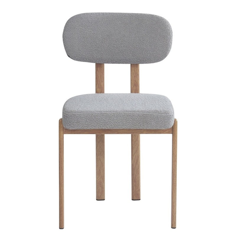 Silla Lana tapizada en bouclé gris con estructura metálica efecto madera