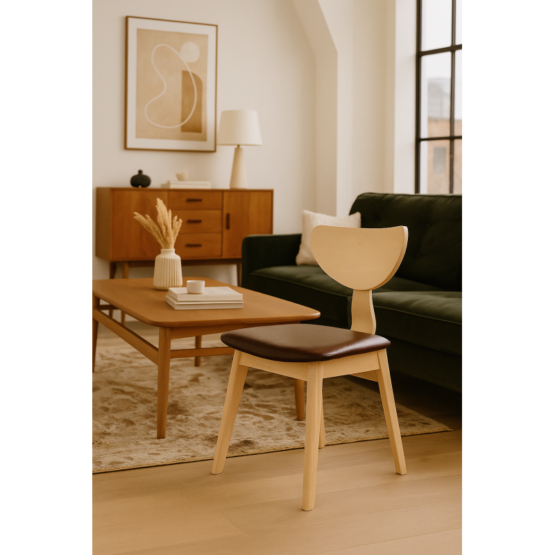 Silla Canela junto a una mesa en una cocina de estilo escandinavo