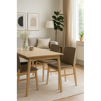 Sillas Cognac alrededor de una mesa de comedor en un ambiente cálido