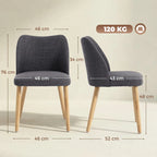 Diagrama de medidas de la silla de comedor Fika con dimensiones en centímetros