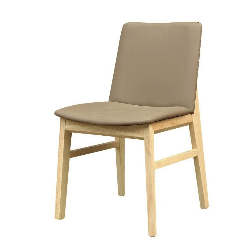 Silla de comedor Cognac en madera de haya natural con tapizado de polipiel marrón