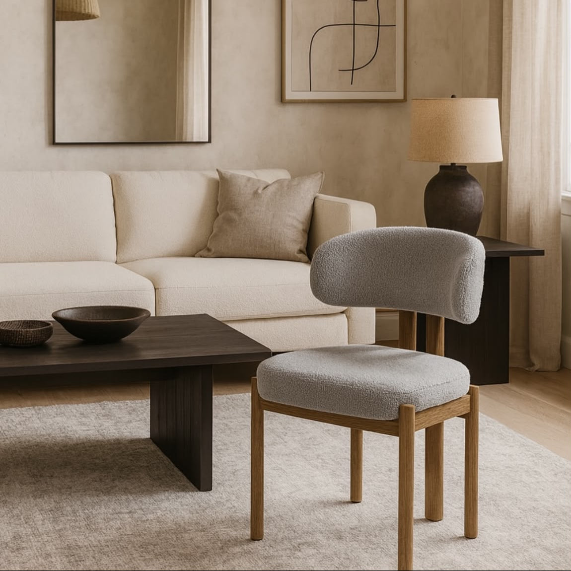 Cuatro sillas Lana alrededor de una mesa de madera en un comedor nórdico