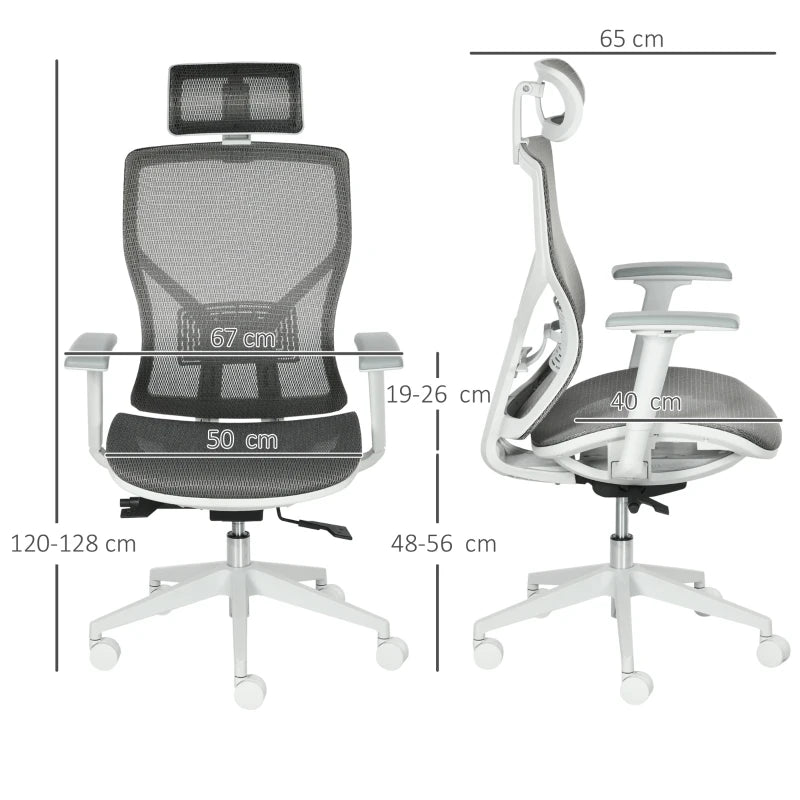 Esquema de medidas de la silla de oficina ergonómica: 67x65x120-128 cm