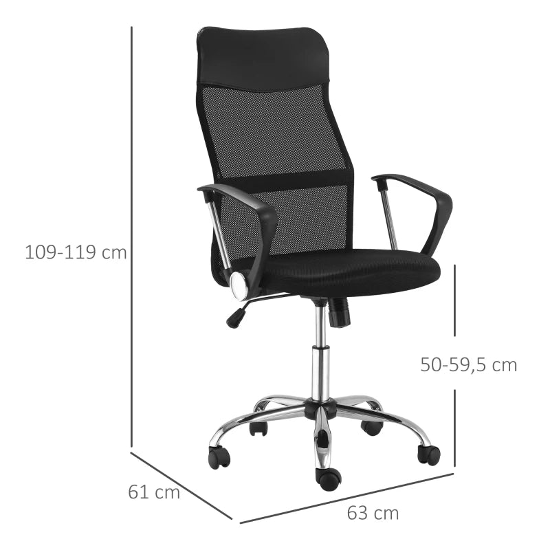Esquema de medidas de la silla de oficina de malla: 63x65x109-119 cm