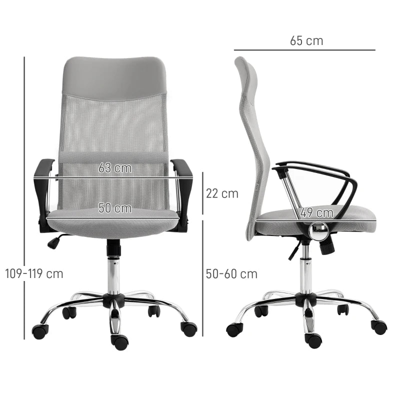 Esquema de medidas de la silla de oficina de malla: 63x65x109-119 cm