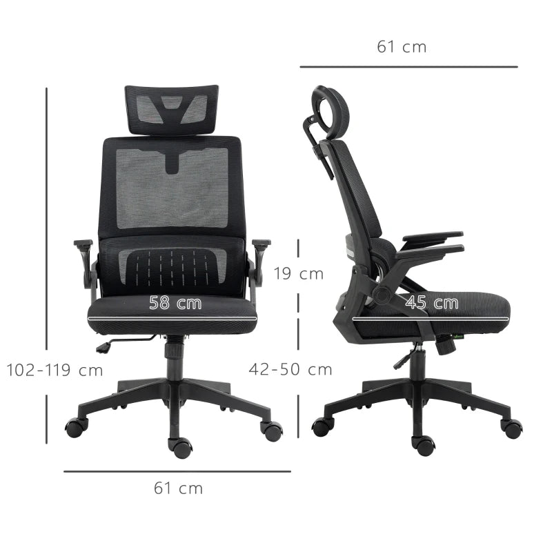 Esquema de medidas de la silla de oficina de malla: 60x61x104,5-121,5 cm